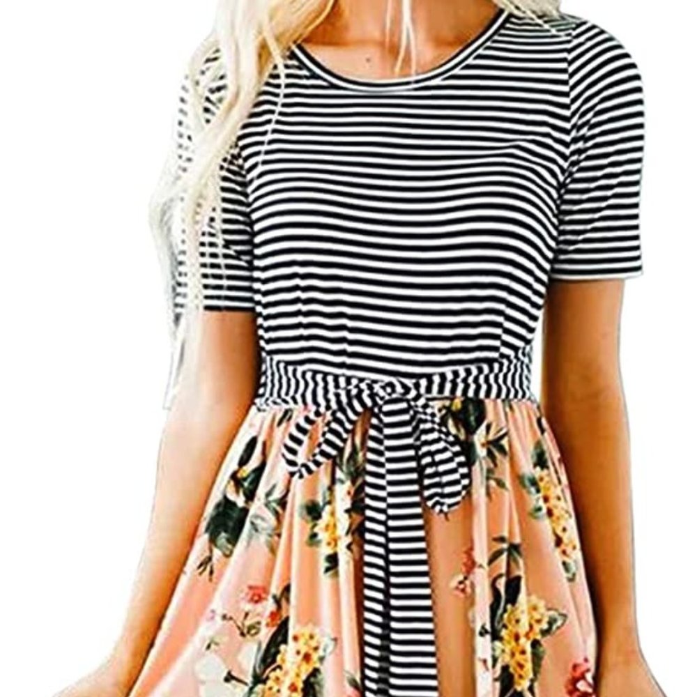 MEROKEETY Women's Summer Striped Ruffle Sleeves